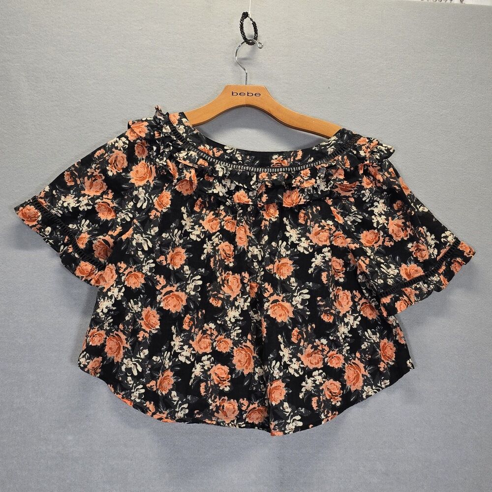 Free People Unreal Love Ruffle Collar Short Sleeve Floral Top Size XS - Picture 6 of 12